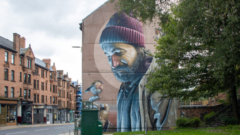 Large piece of street art in Glasgow.