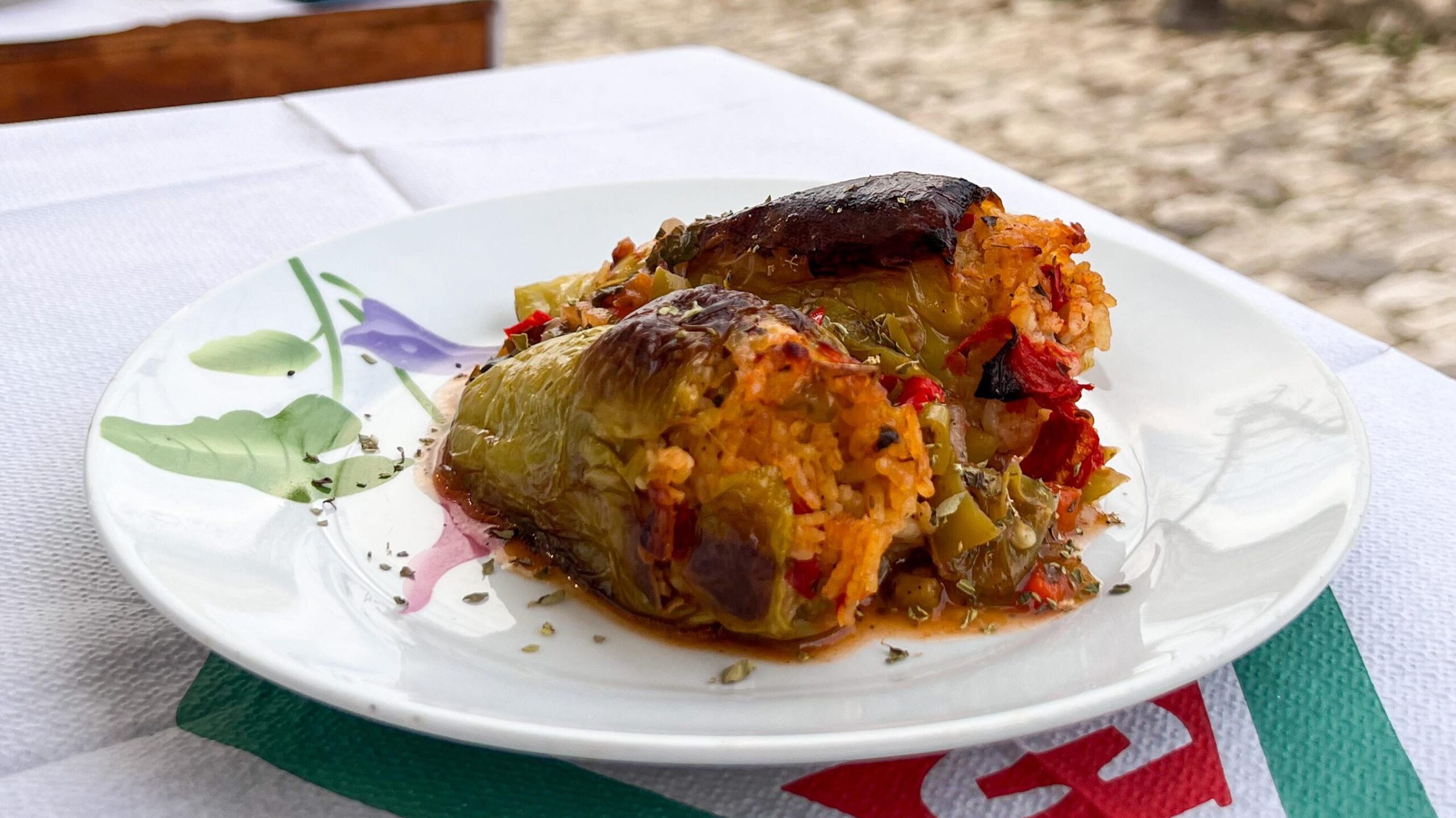 Stuffed peppers at restaurant in Berat.