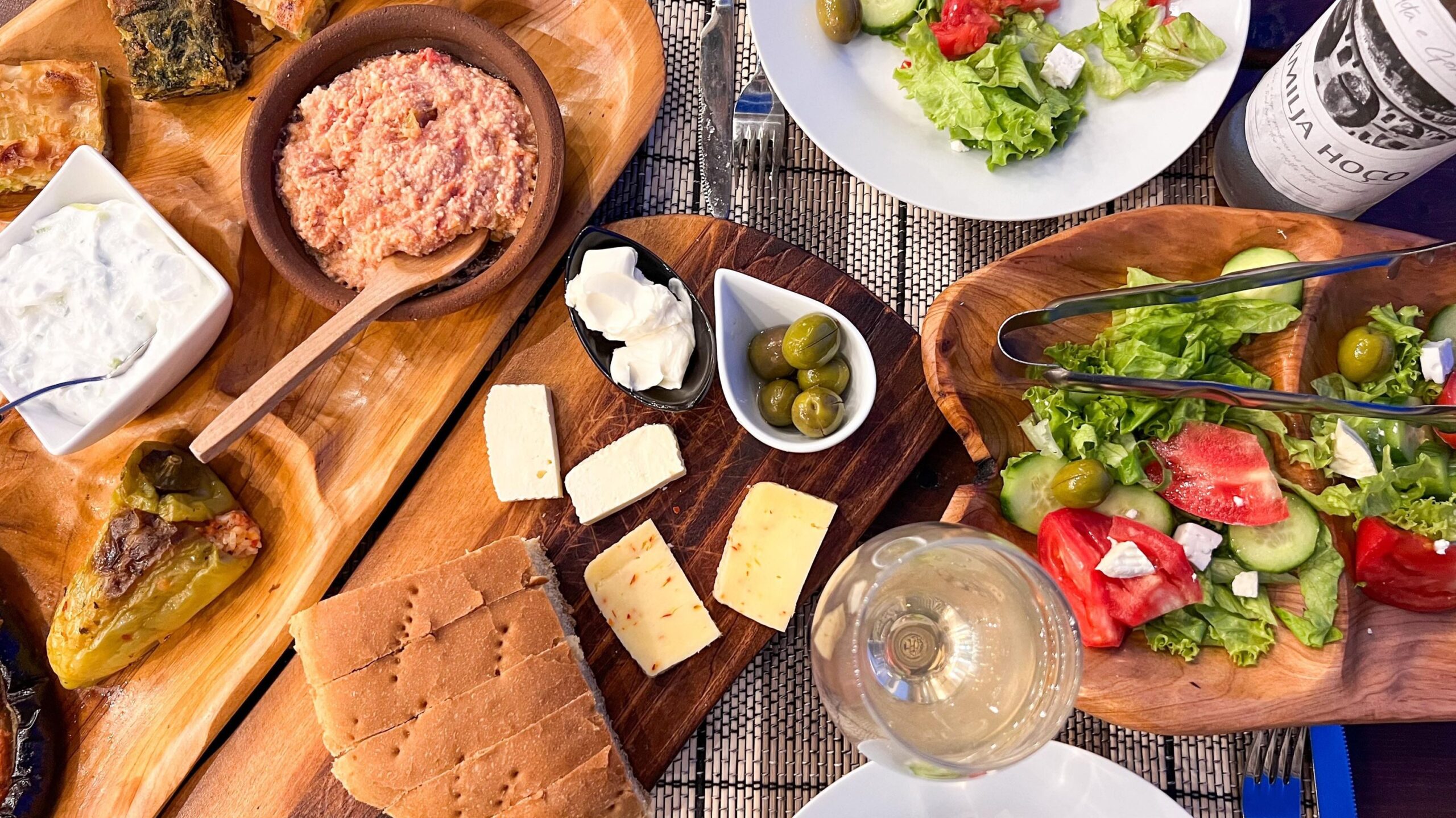 Table full of traditional Albanian food.