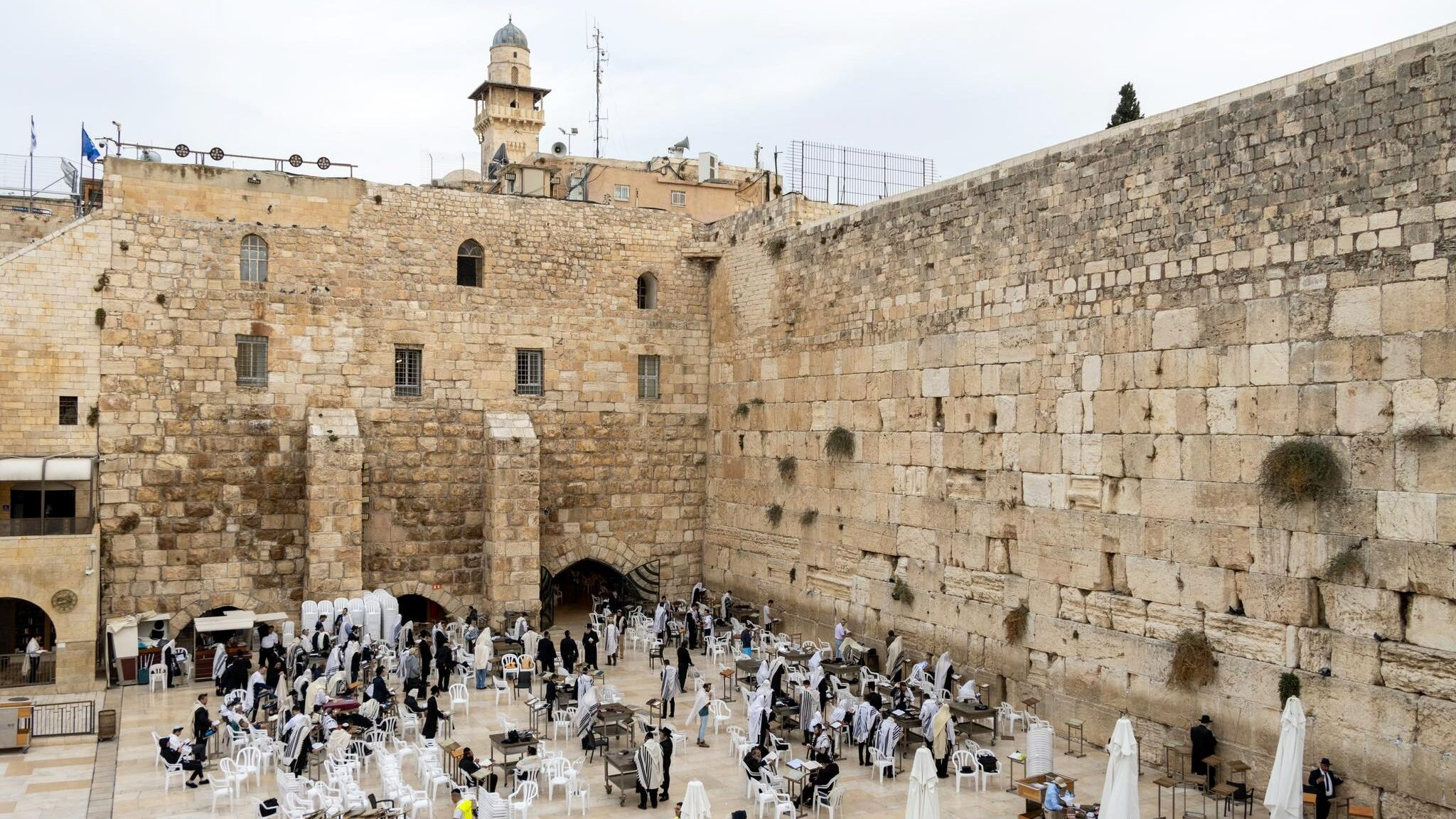 View of the Western Wall from bridge historical sites in Jerusalem.