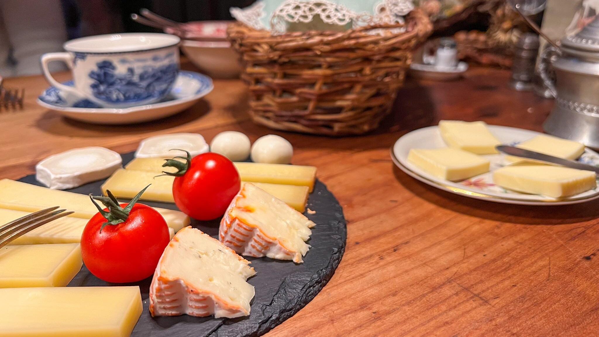 Selection of continental food on table.