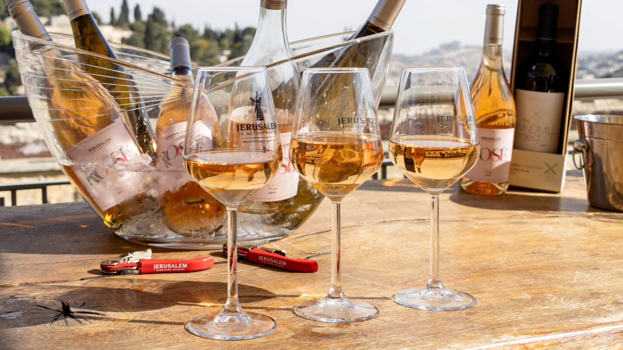 Selection of wines at windmill in Jerusalem.