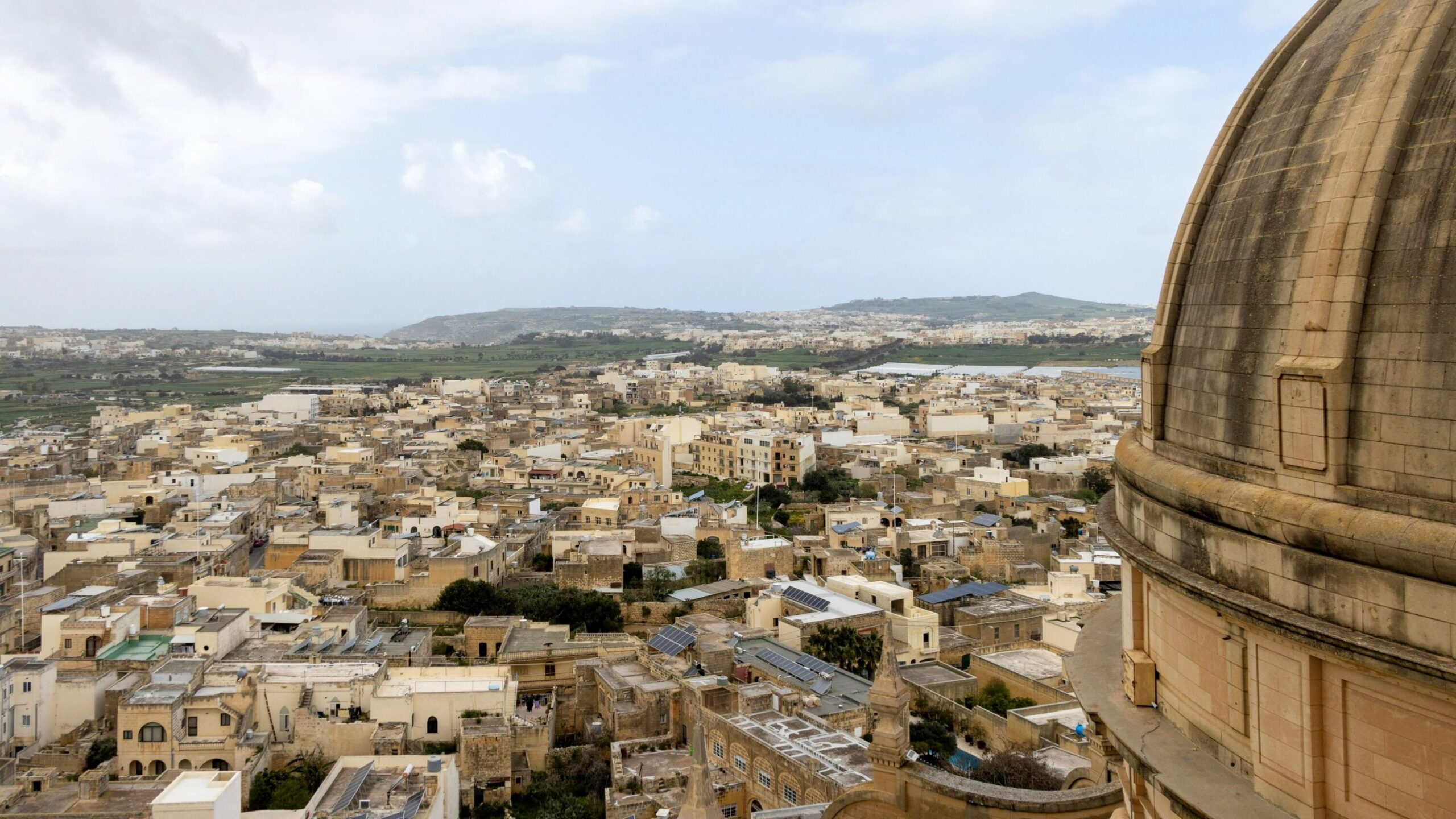 View of town on Gozo from cathedral.