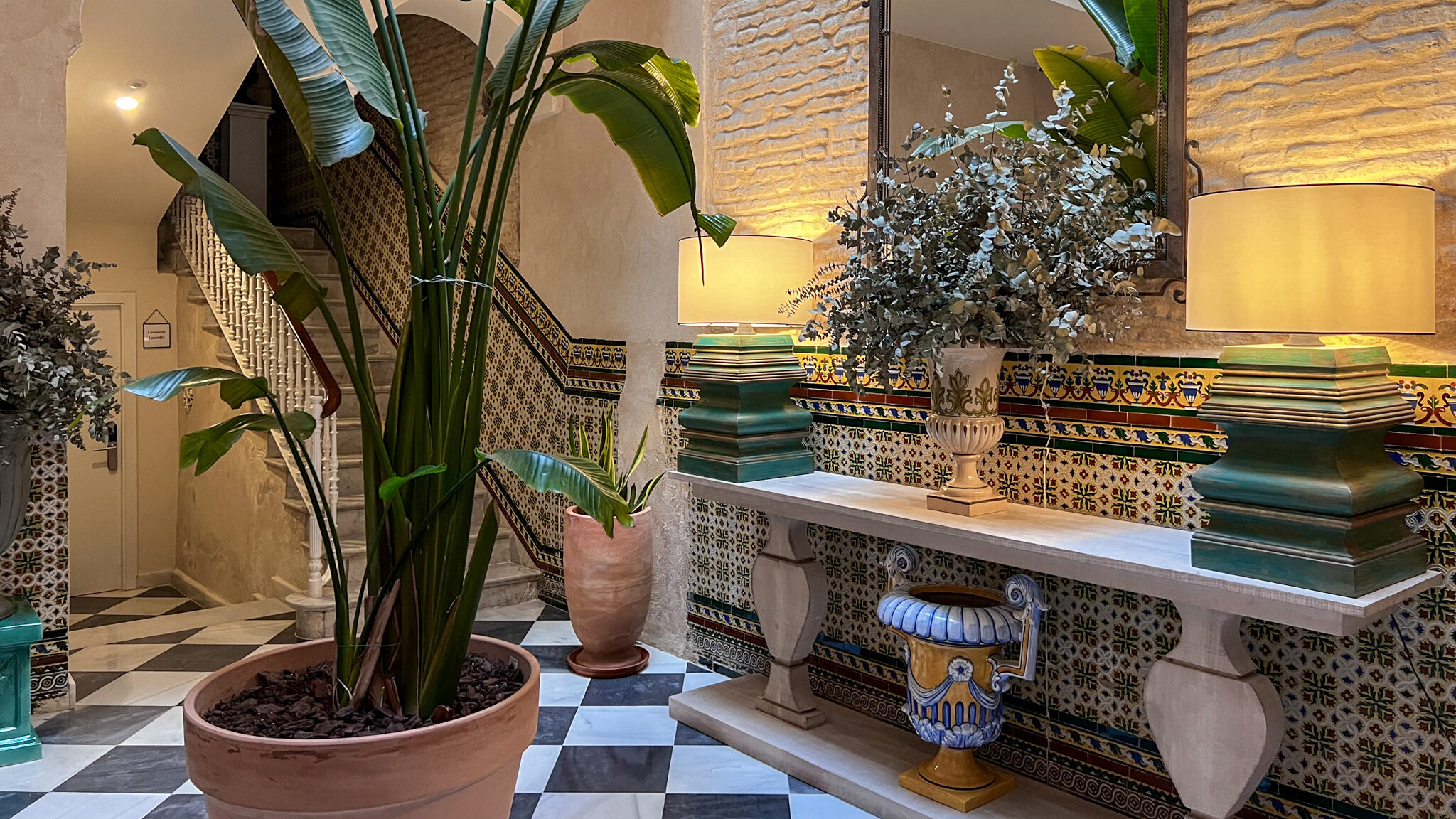 Entrance hall of historic apartment suites in Sevilla.