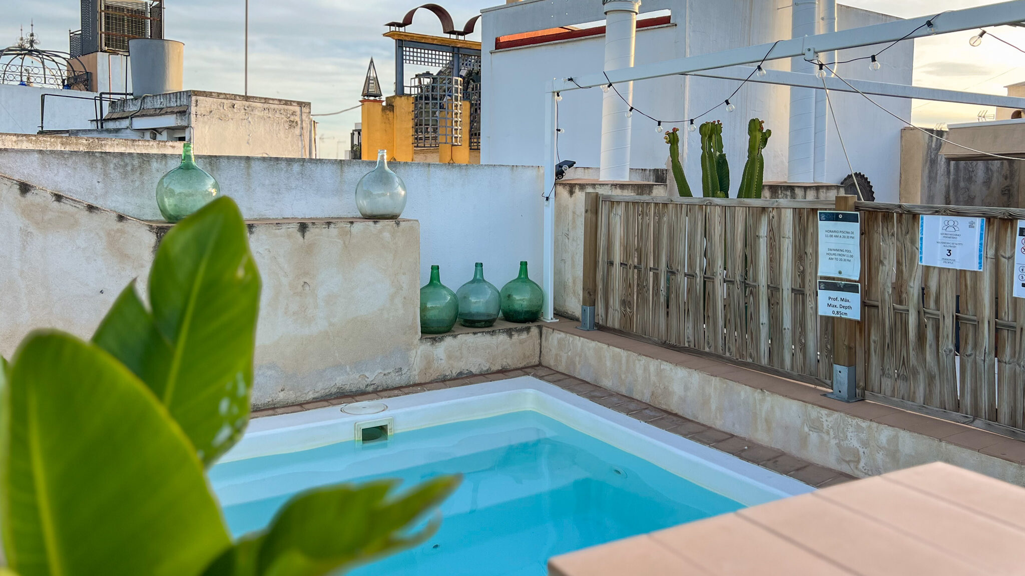 Small pool on roof of tourist suites.