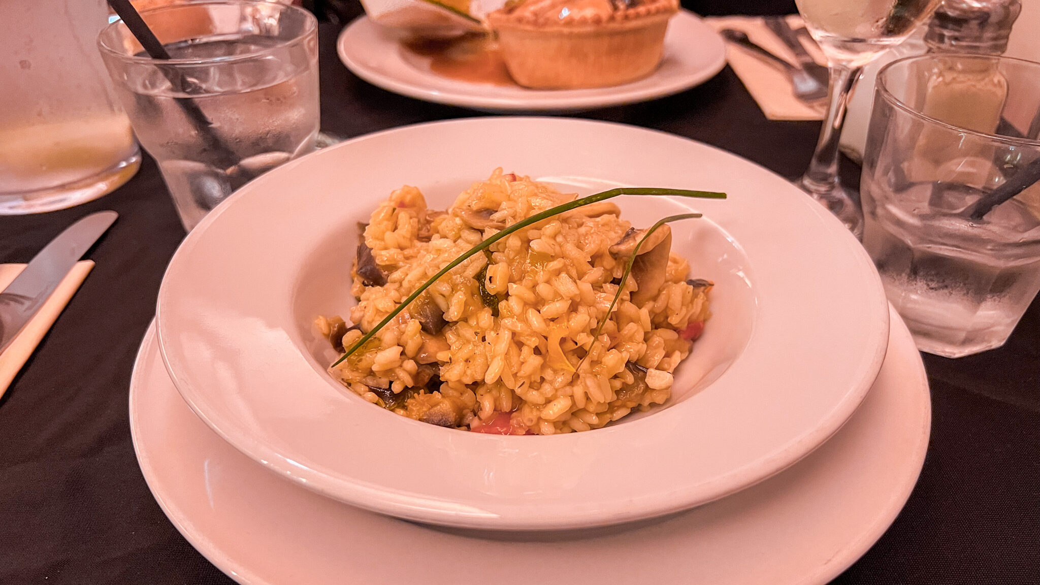 Dish of mushroom risotto served at dinner.