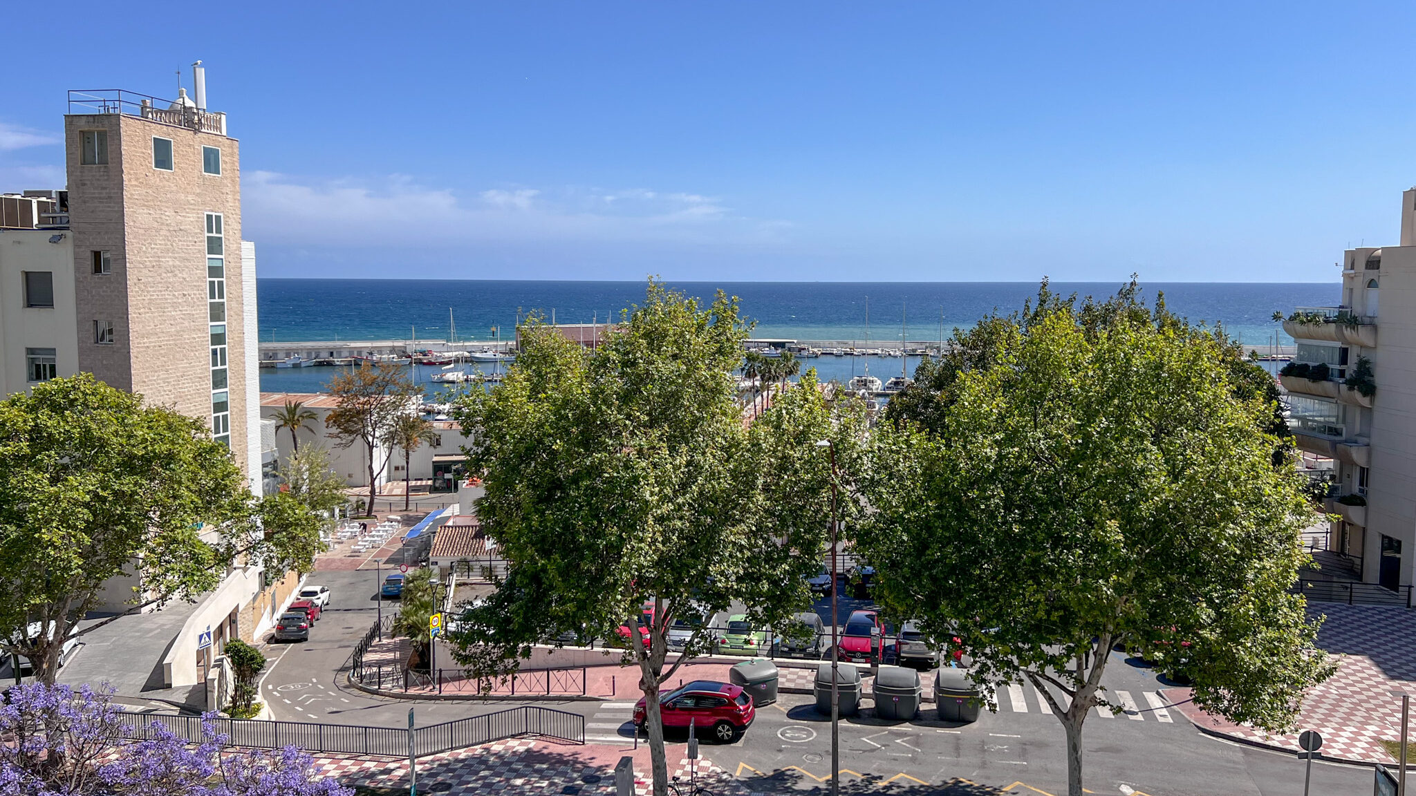 View of sea in Marbella from apartment balcony. 