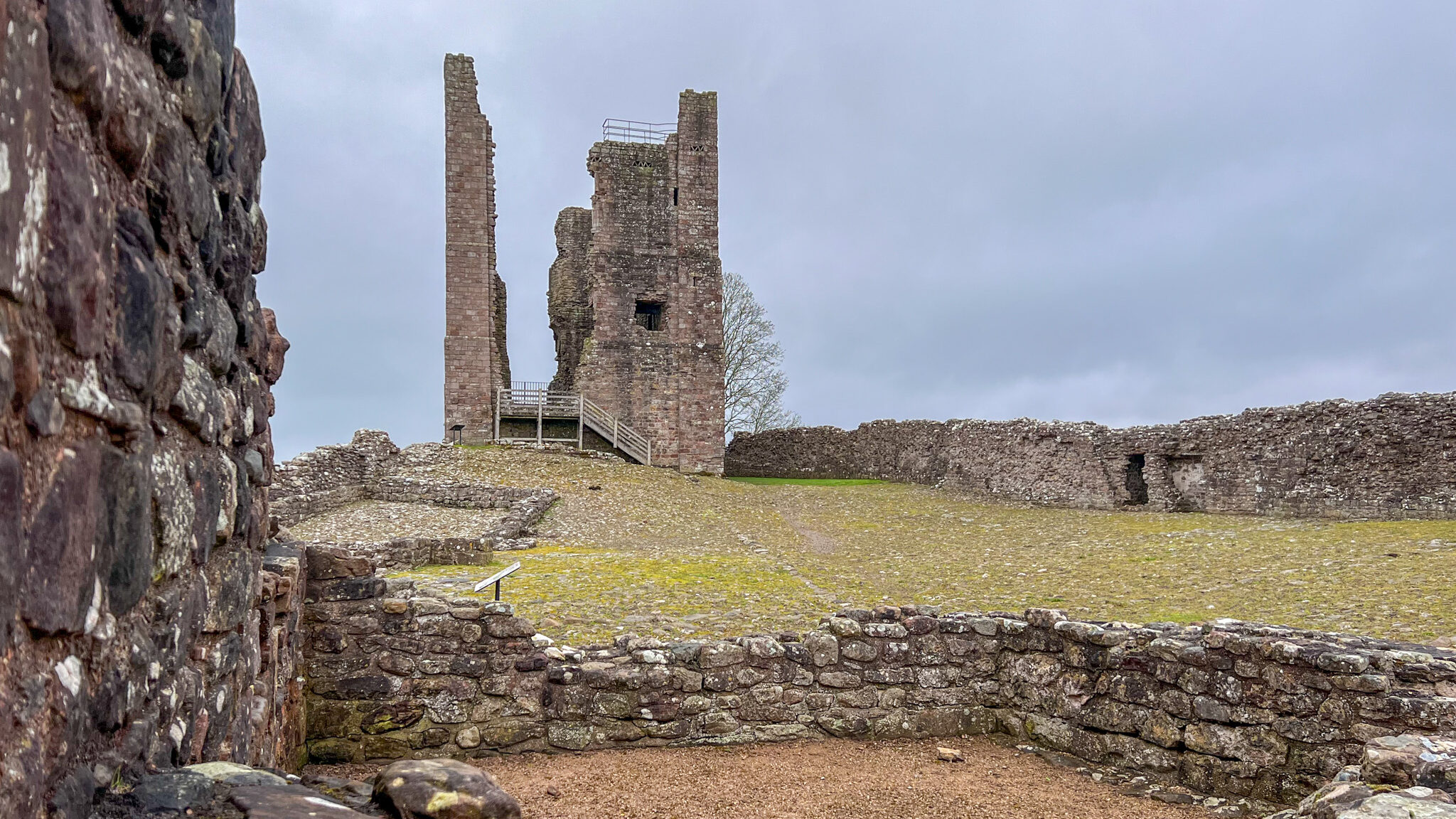 Inner courtyard of ruins of medieval castle.