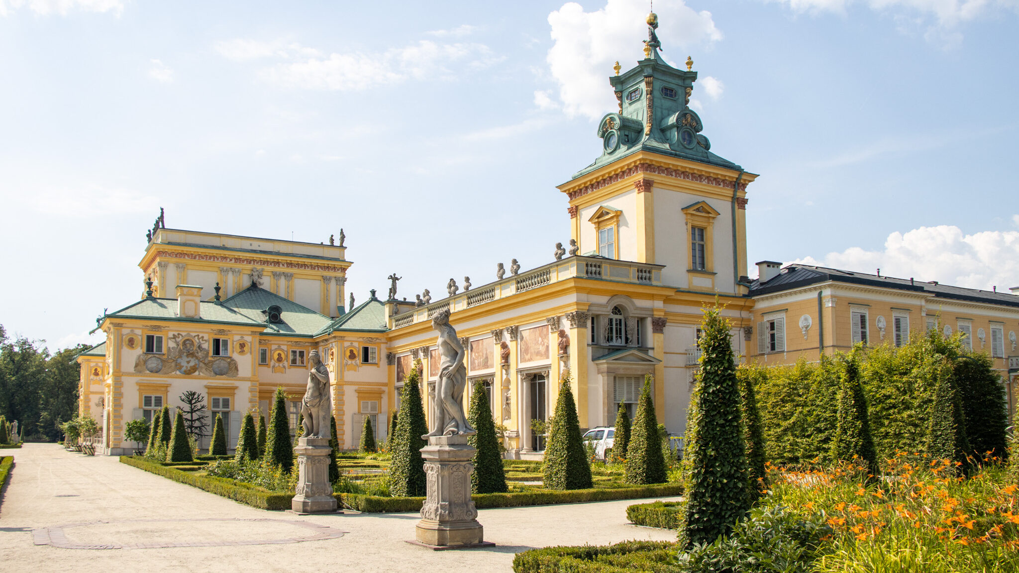 Summer palace in Warsaw with gardens.