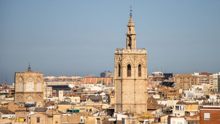 View of the Micalet Tower in Valencia old town.