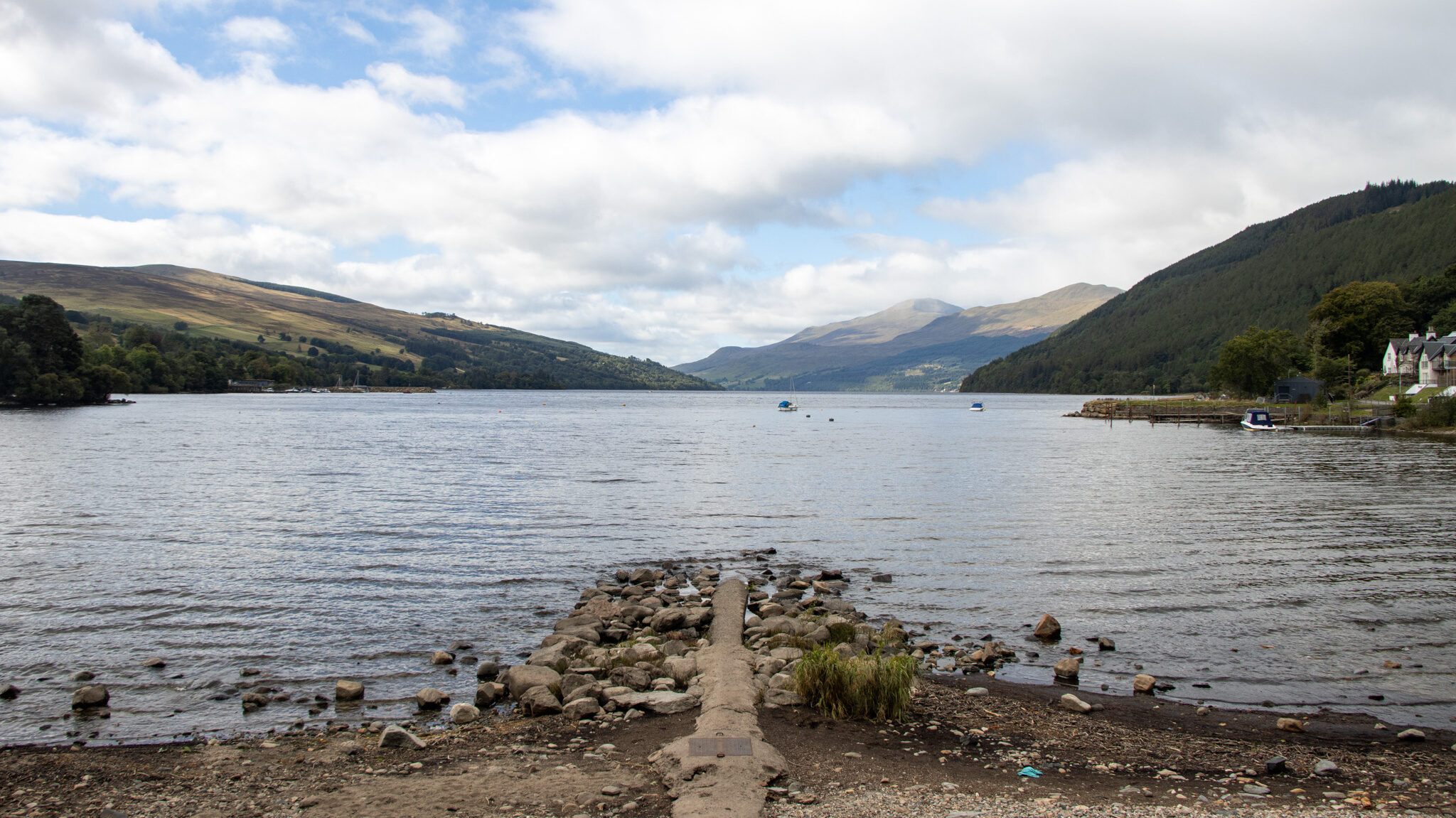 View of a loch in Perthshire on cloudy day.