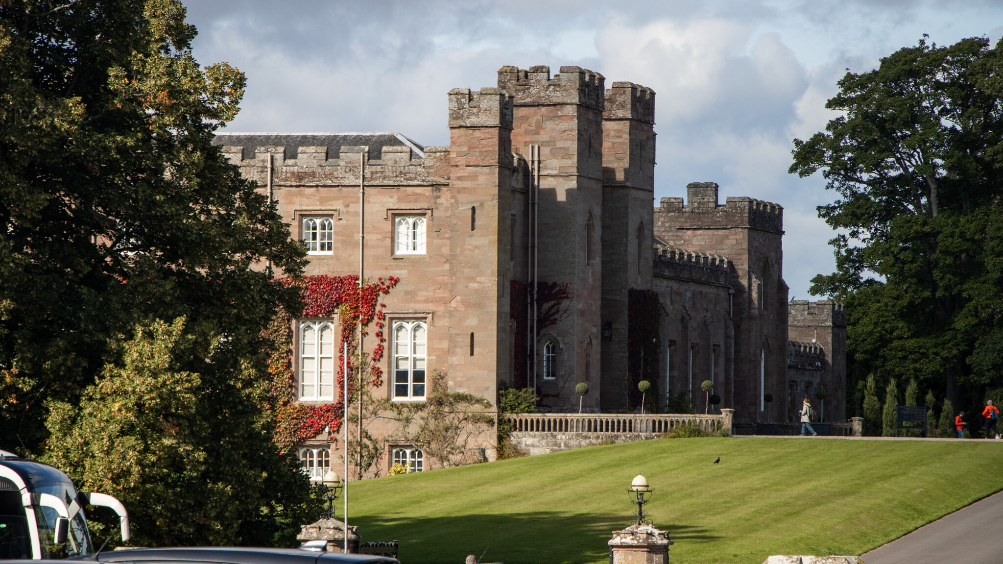 View of Scone Palace from the parking lot.