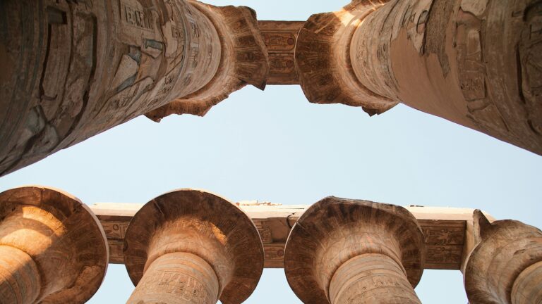 Ancient columns outside temple in Egypt.