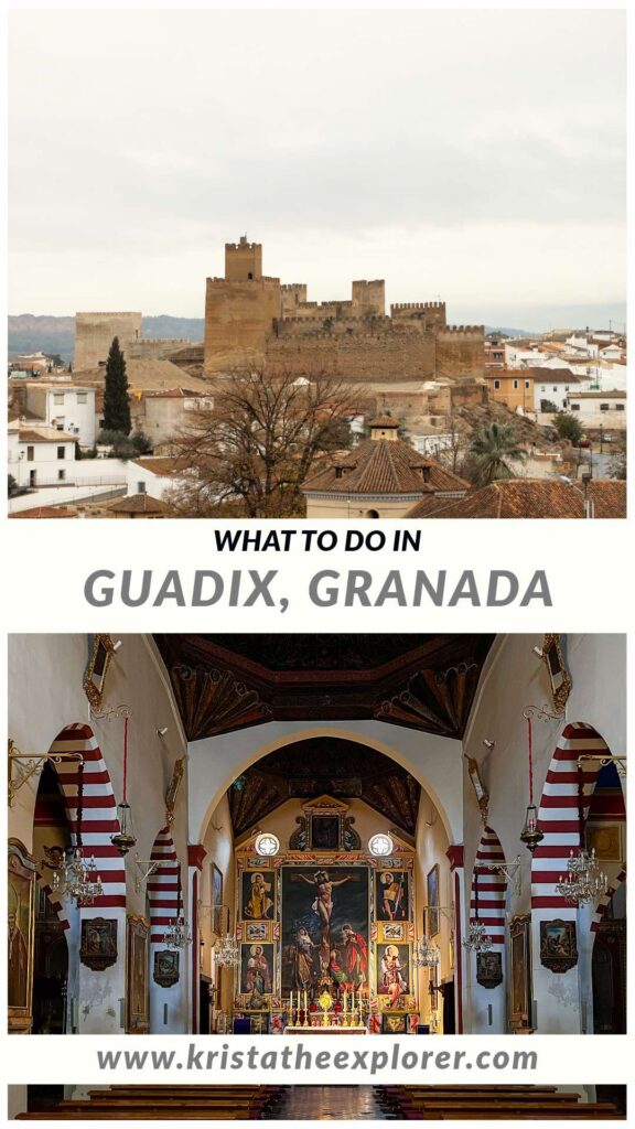 View of Guadix fortress and inside of church.