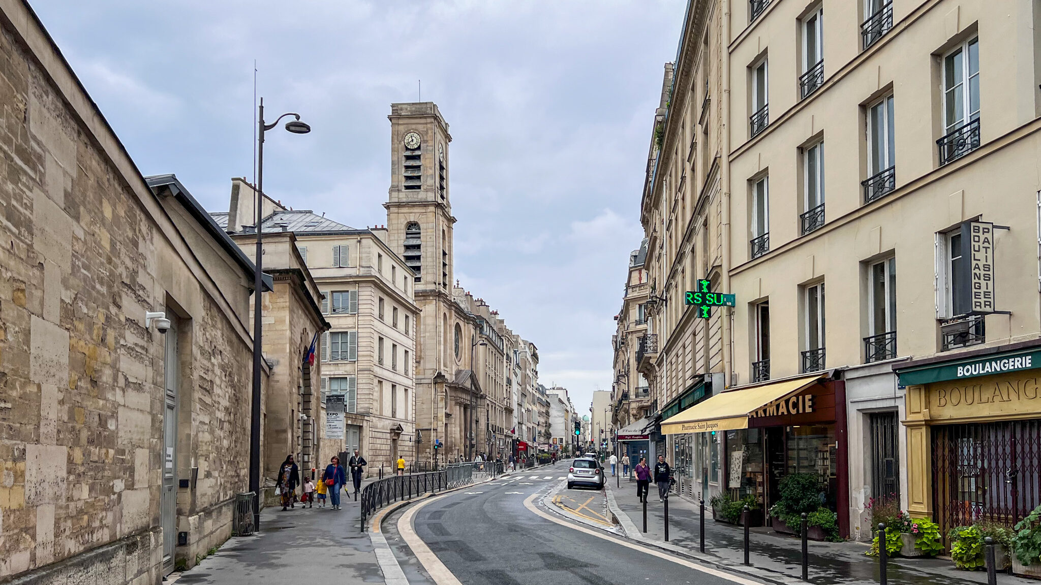 Oldest street in Paris on cloudy day.