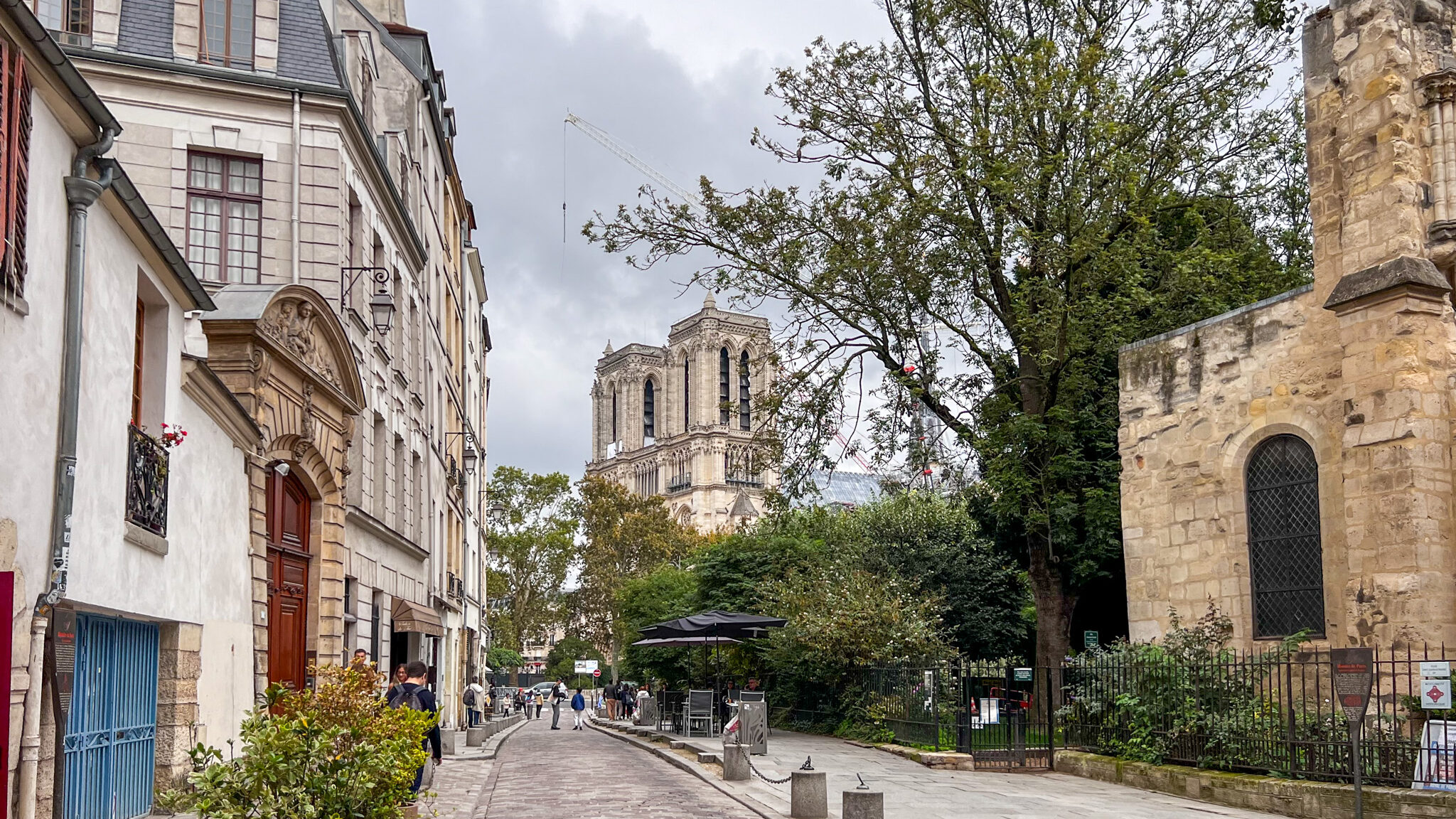 Quiet street leading to Notre Dame in the 5th arrondissement.