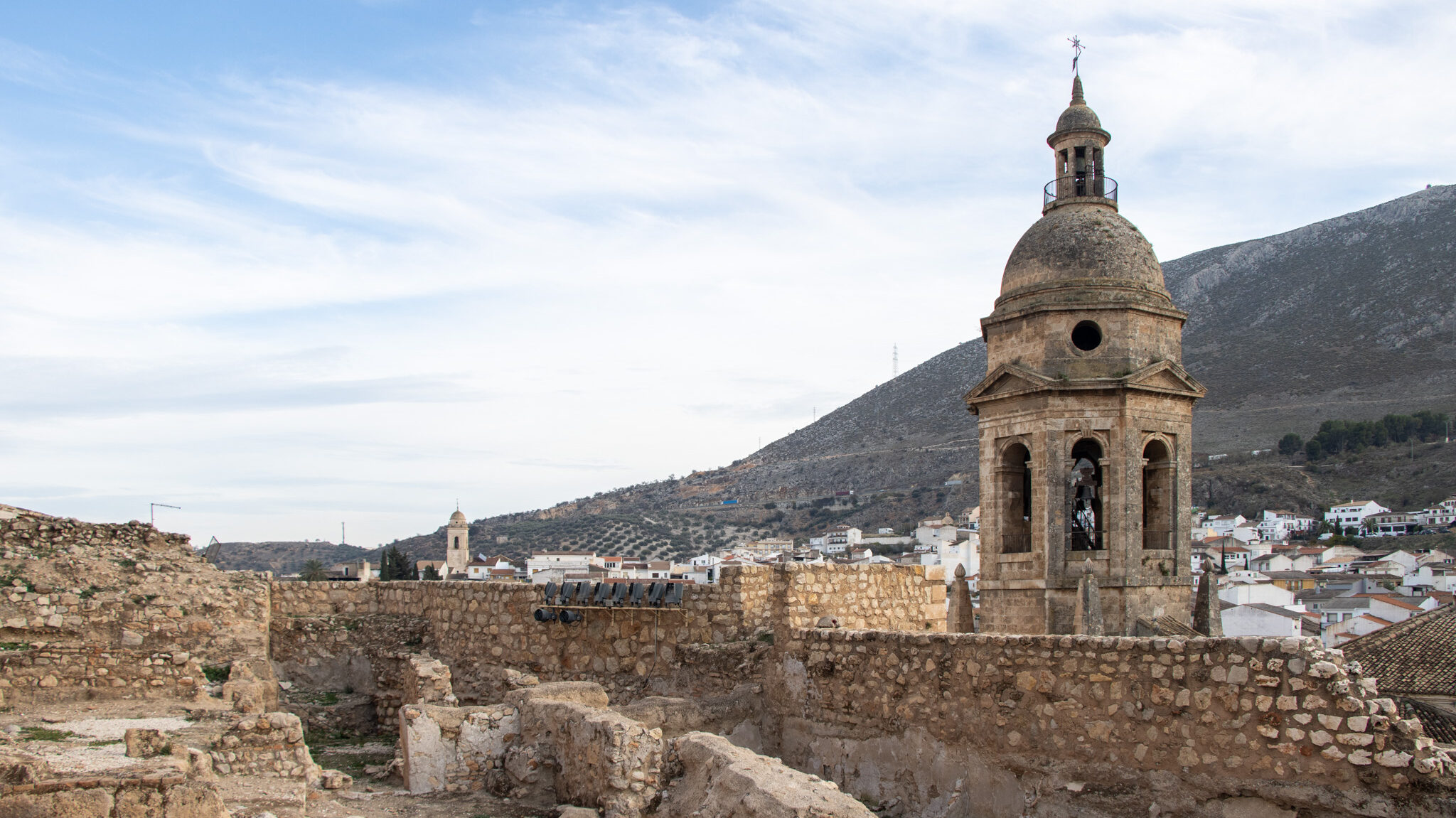 Ruins of medieval castle in Spanish town.