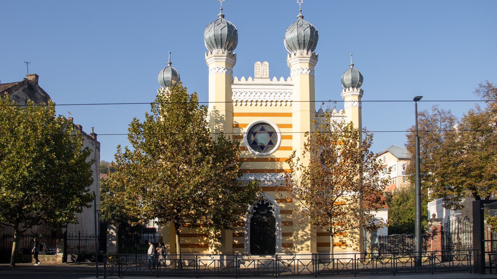 View of synagogue from across main road.