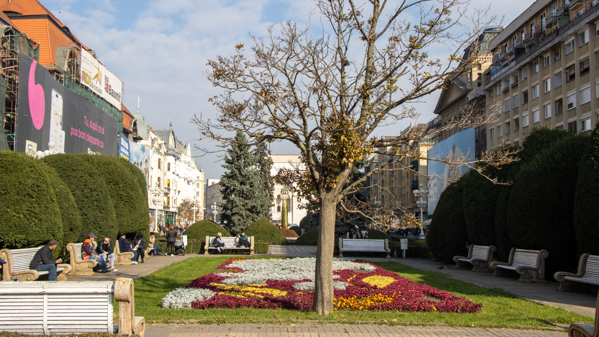 Small flower garden at end of square in Timisoara.