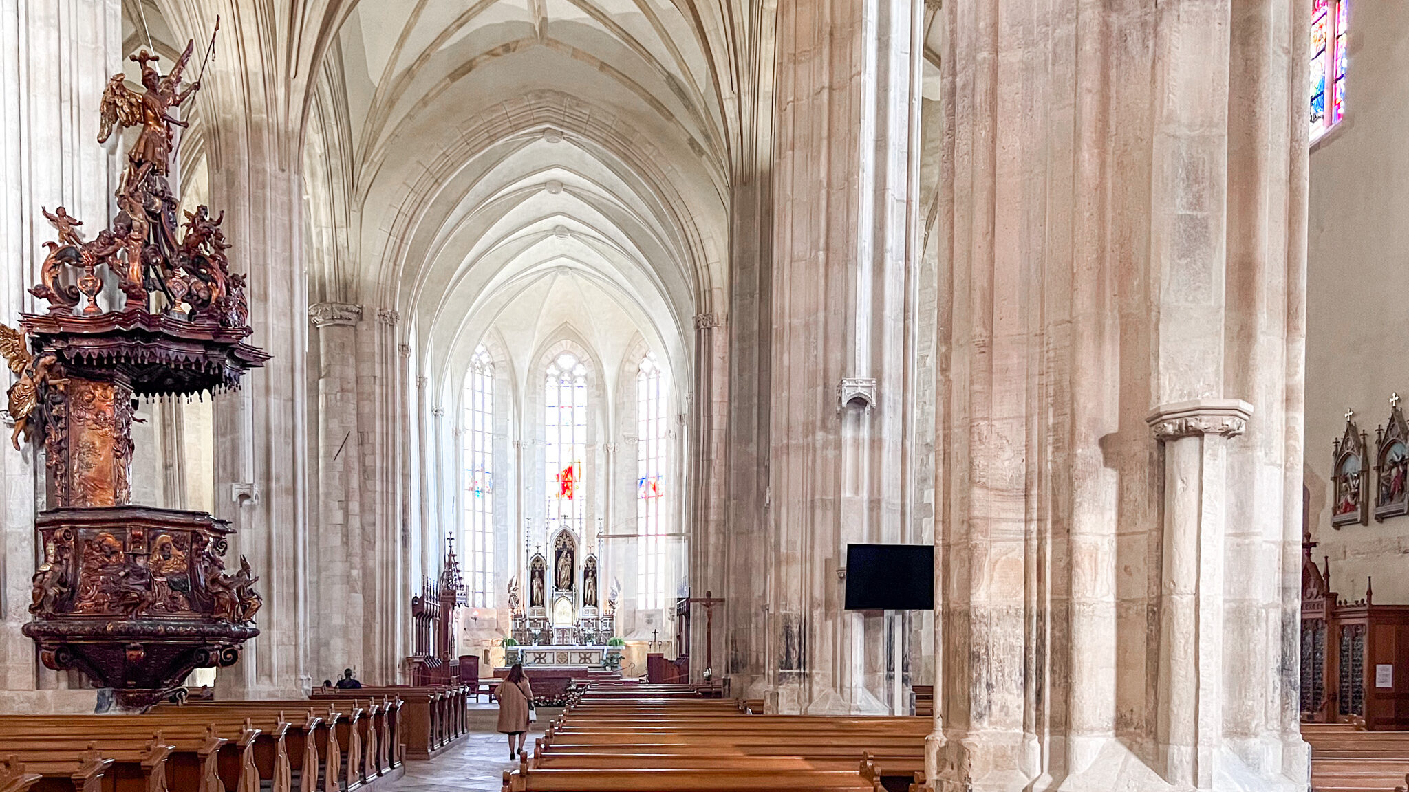 Interior of large church in Cluj main square.