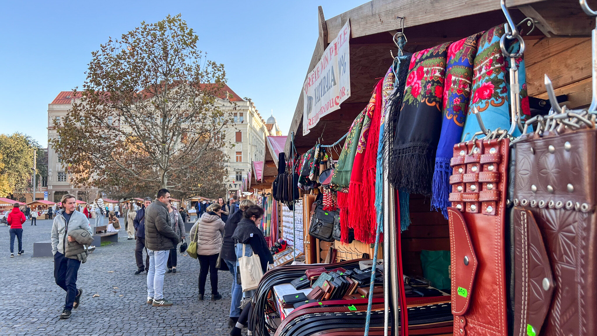 Stalls set up in square in Cluj.