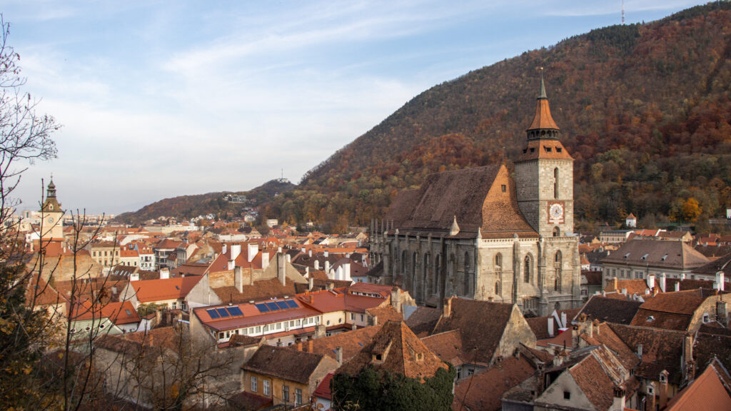 View of medieval Brasov from hilltop.