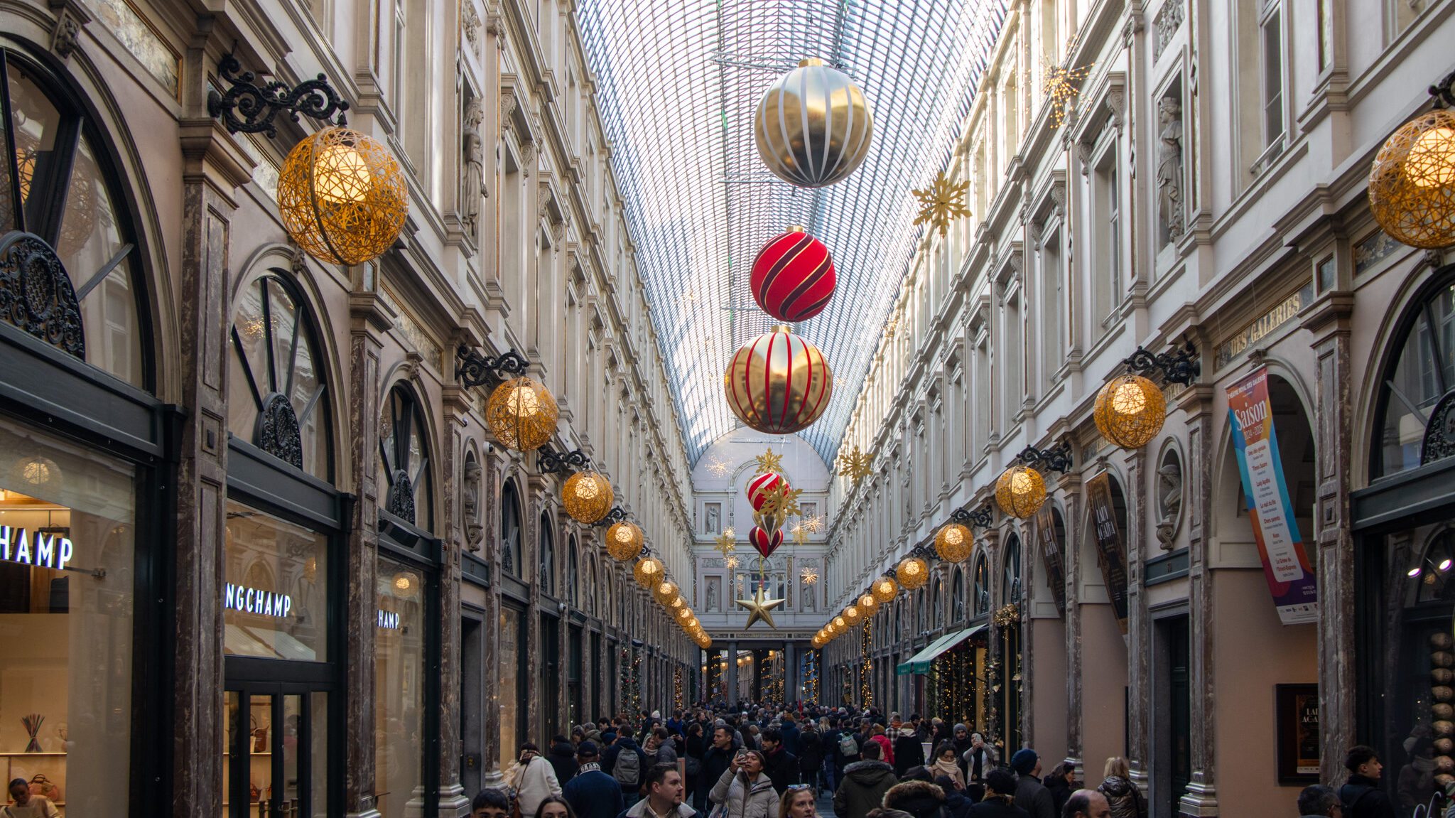 Historic gallery with shops and cafes.