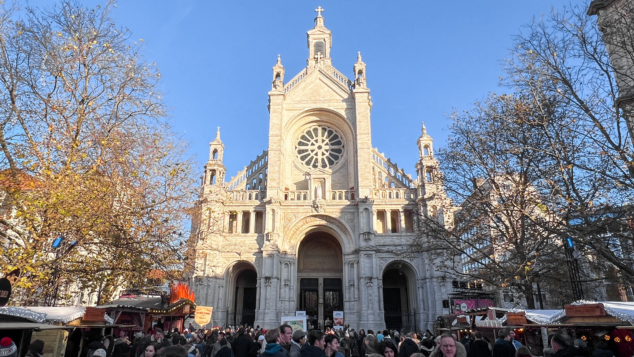 Stone church in small square in Brussels.