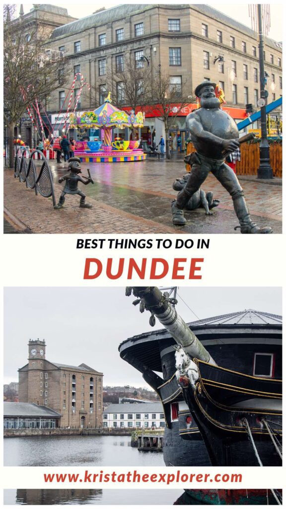 Statue of cartoon character and ship in Dundee.