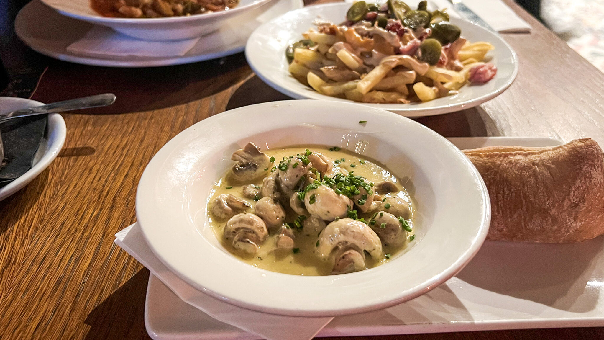 Small sharing plates at pub in England.