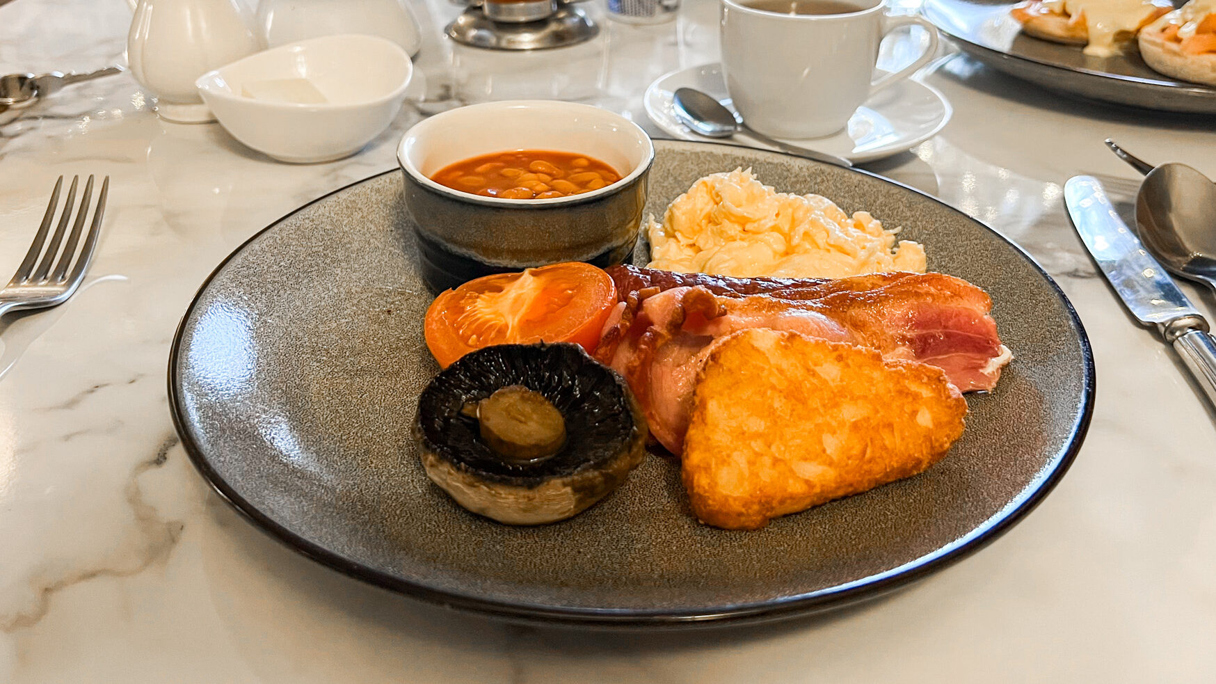 Full English breakfast served at hotel.