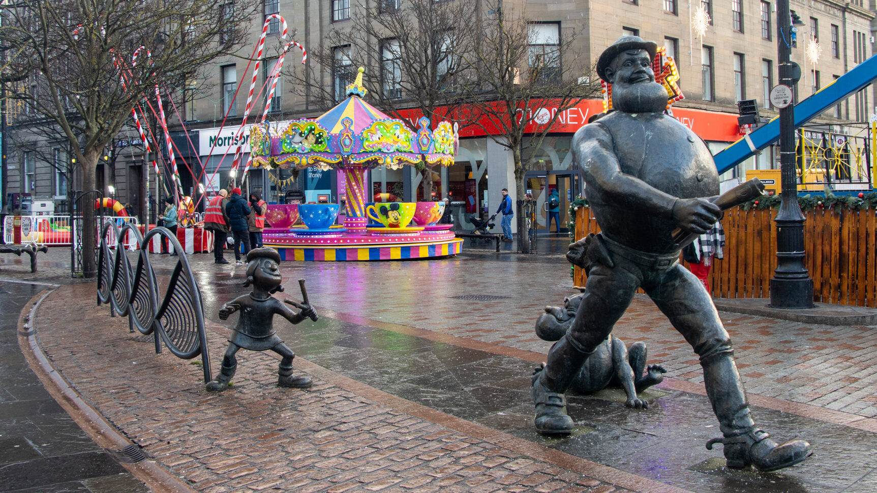 Bronze statue of Desperate Dan in city centre.