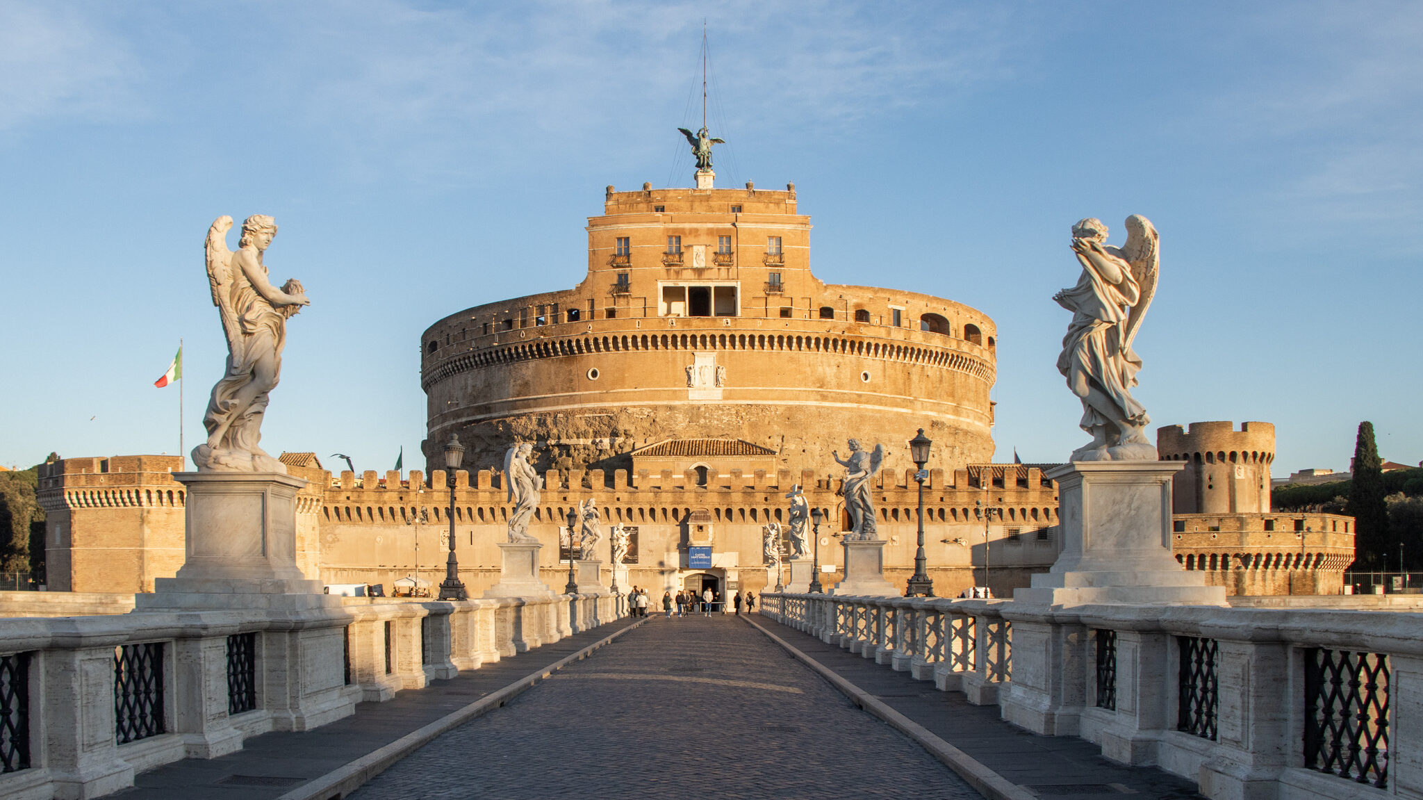 Bridge leading up to Castel Sant’Angelo at sunrise.