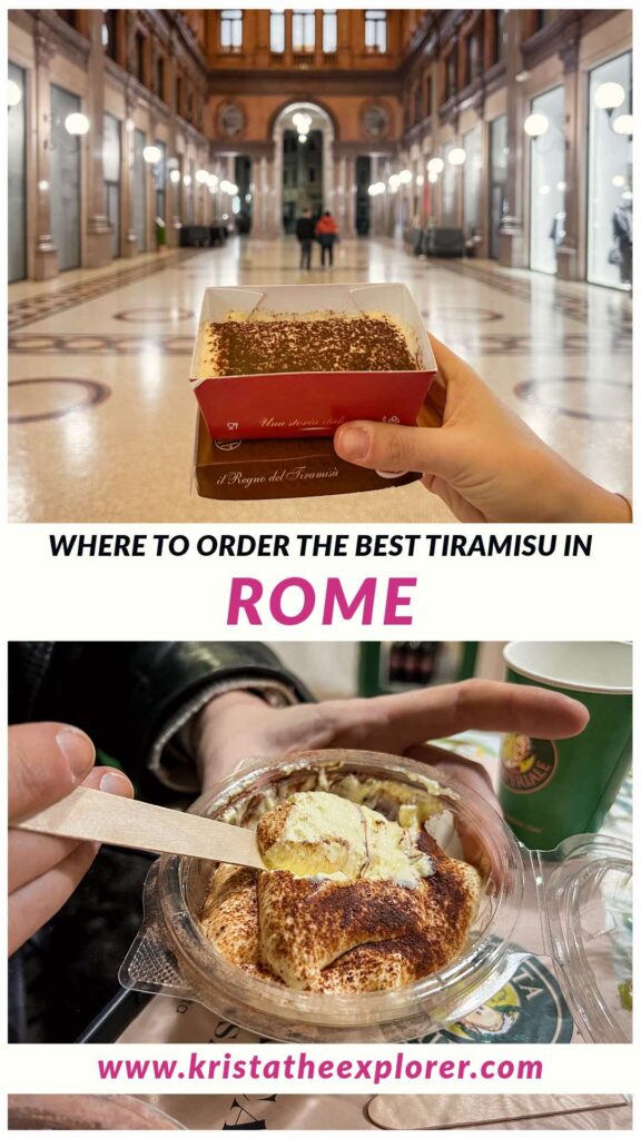 Two types of tiramisu in different locations in Rome.