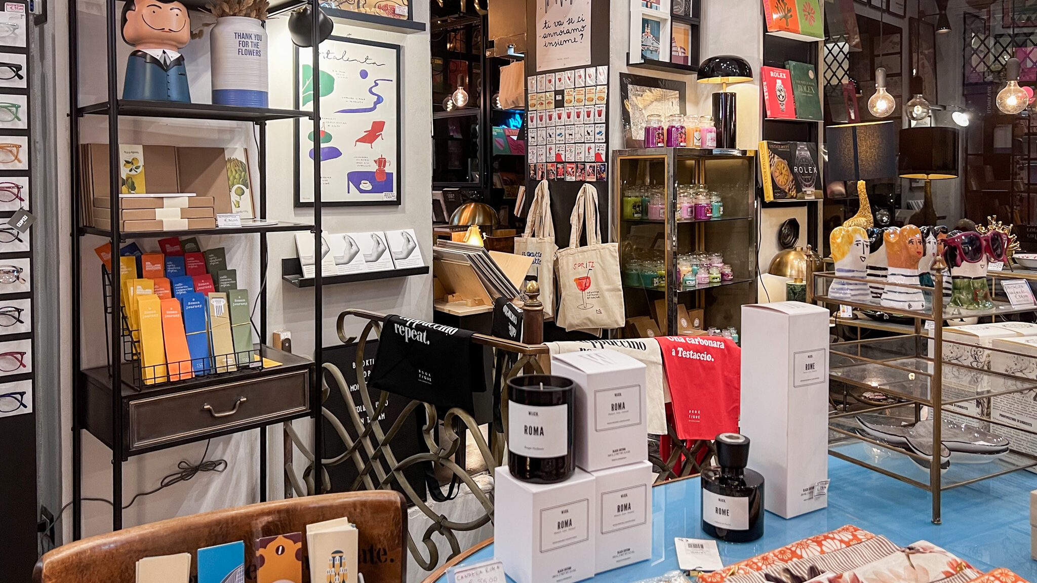 Bookstore with household goods for sale.