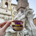 Small sized tiramisu in plastic cup in Rome.