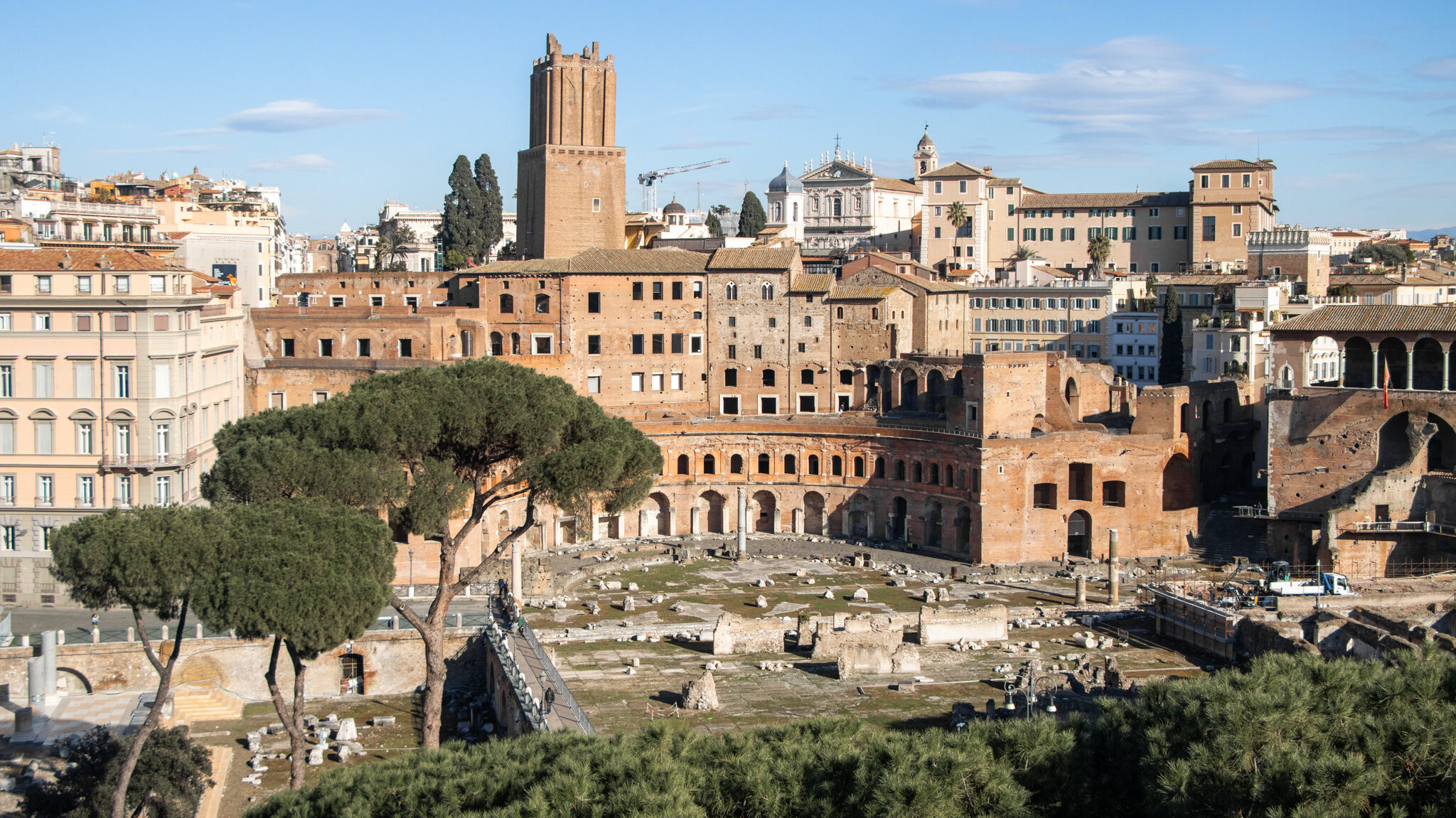 View of Trajan's Market in Rome on sunny day.