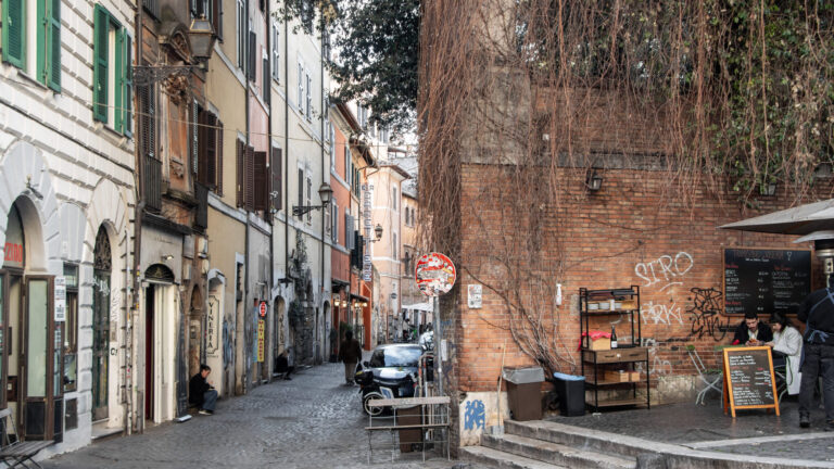 Historic street in Trastevere in winter.