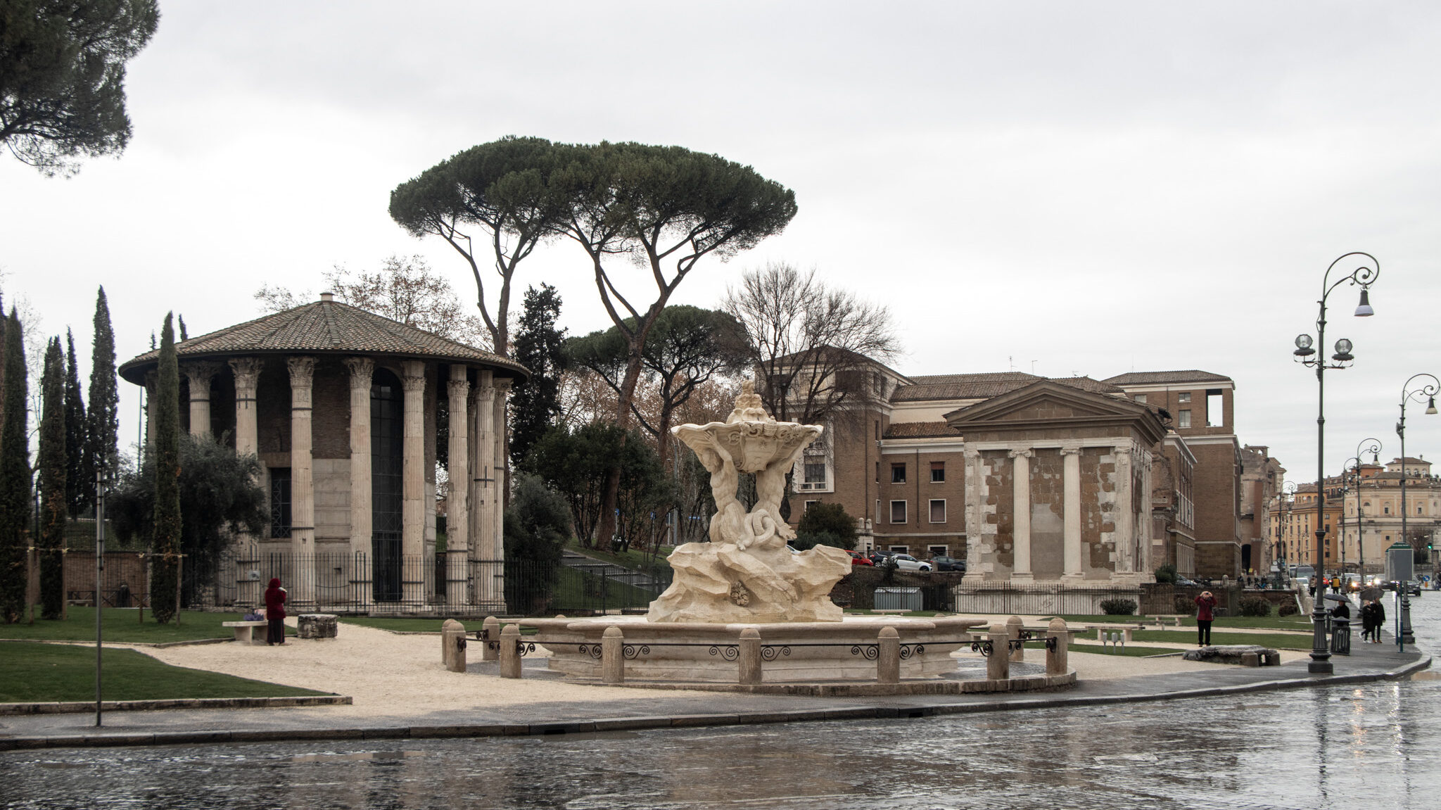 Ancient forum on rainy day in Rome.