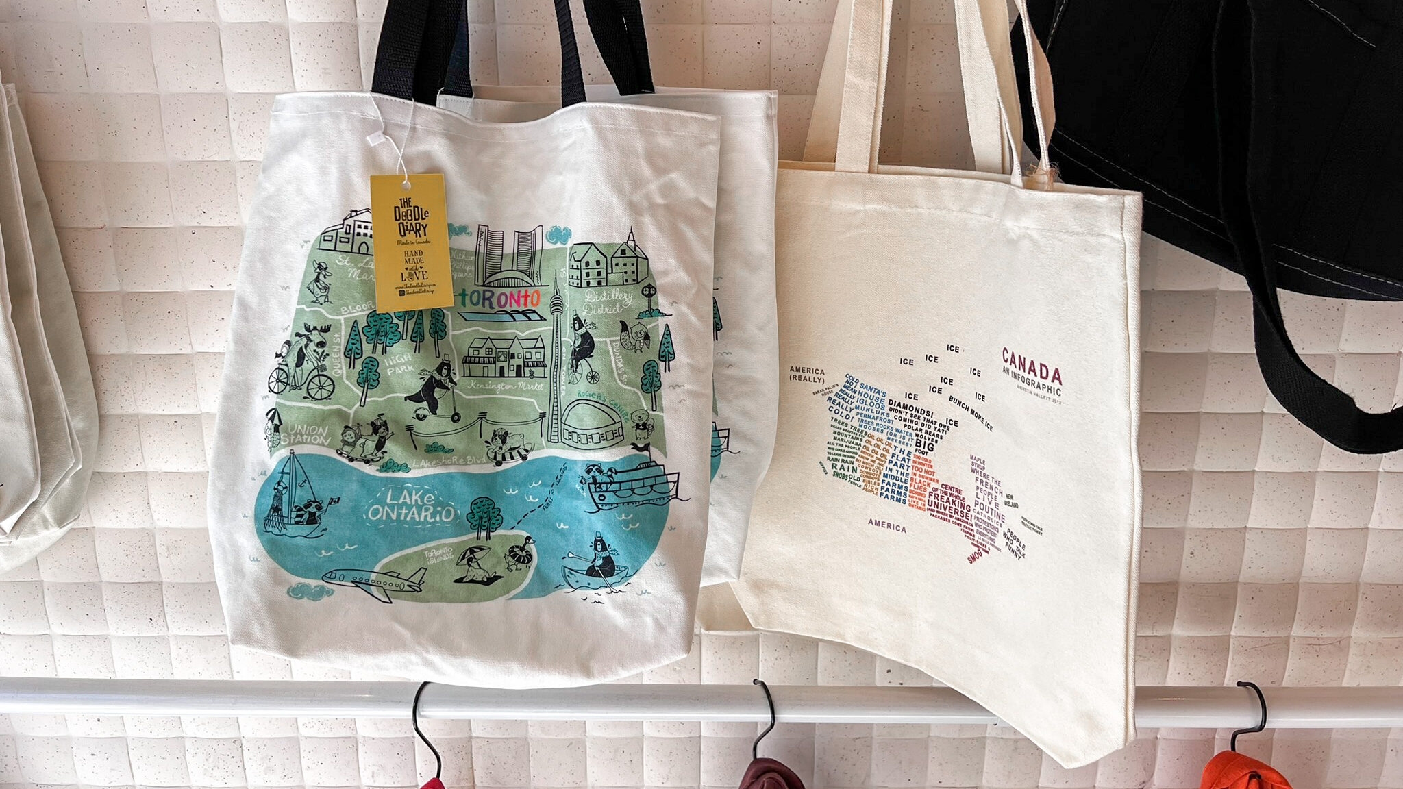 Tote Bag Ontario | Krista the Explorer Two canvas tote bags with Toronto designs.