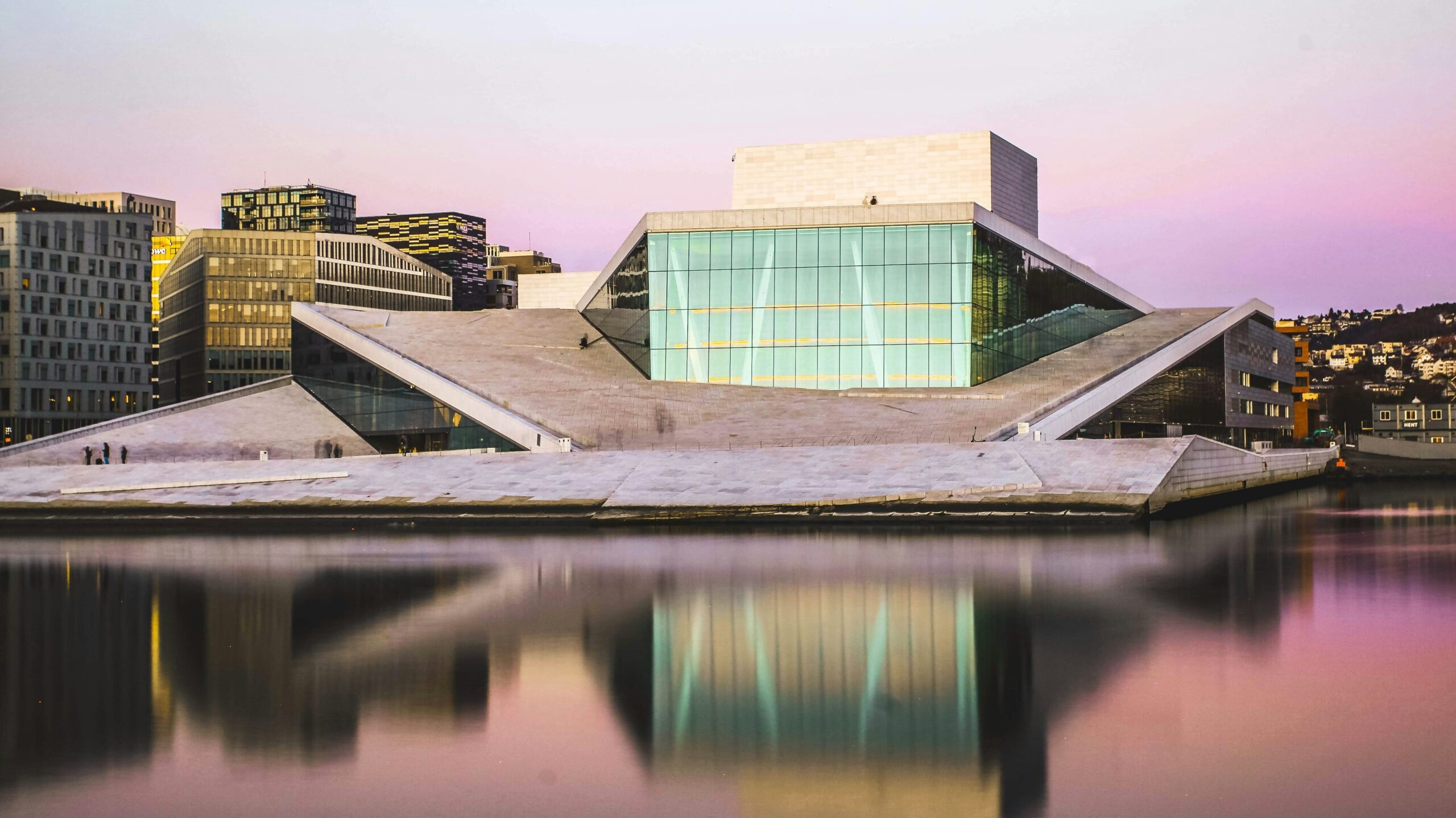Arctic Oslo | Krista the Explorer View of the Northern Lights over Oslo Opera building.