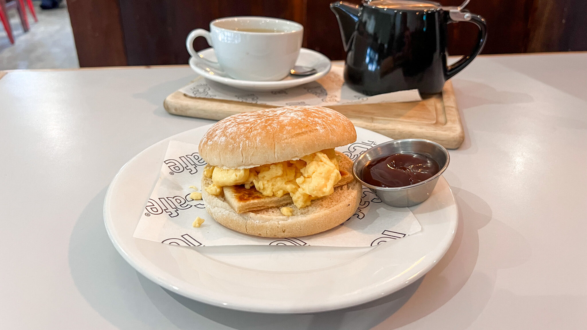 iCafe Merchant City Glasgow | Krista the Explorer Breakfast roll with scrambled eggs and potato scone.