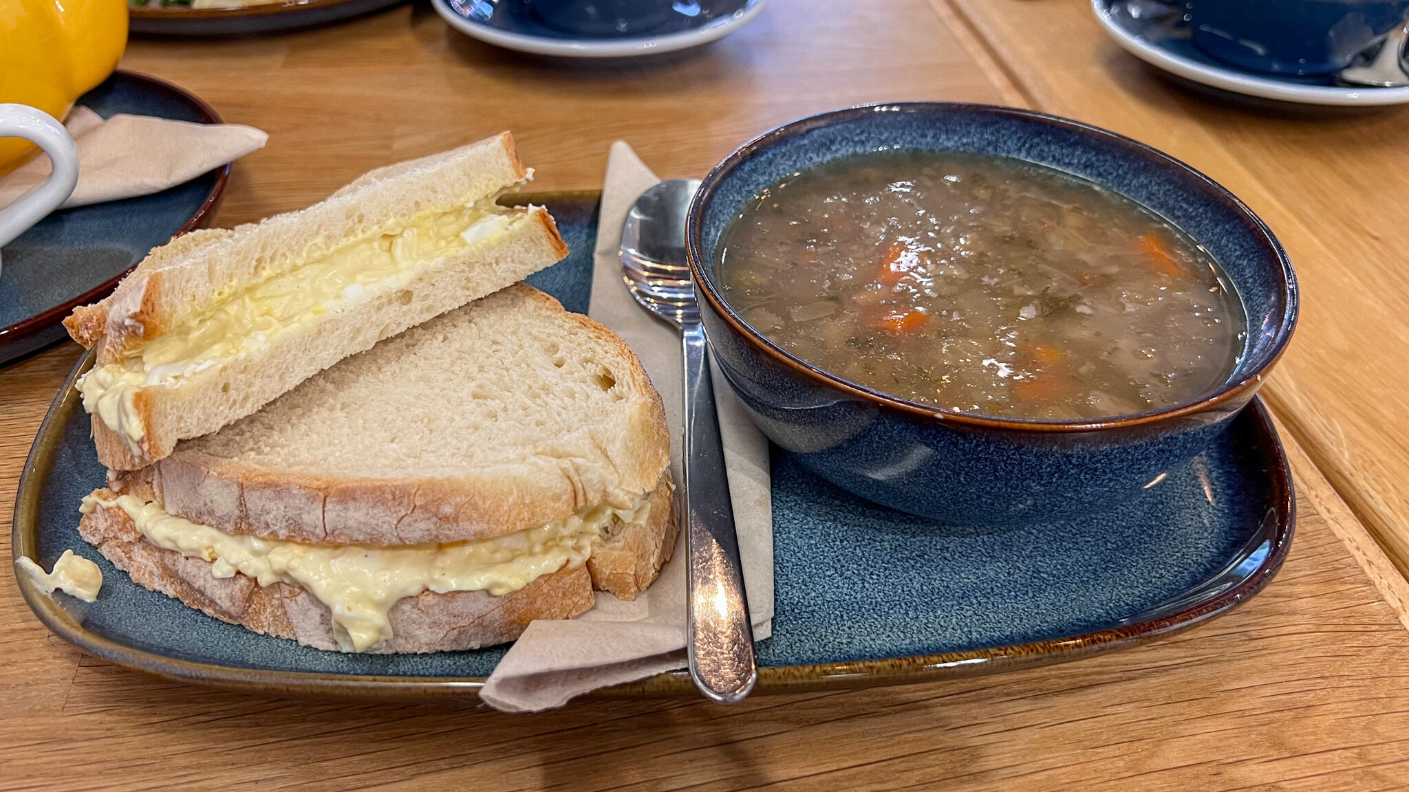 West End Coffee House Bakery Glasgow | Krista the Explorer Egg salad sandwich with vegetable soup.