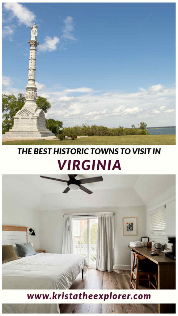 Virginia | Krista the Explorer Monument next to river and bedroom in modern B&B.