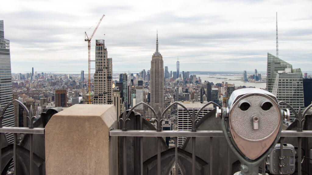 View of the Empire State Building from the Top of the Rock one day in NYC.