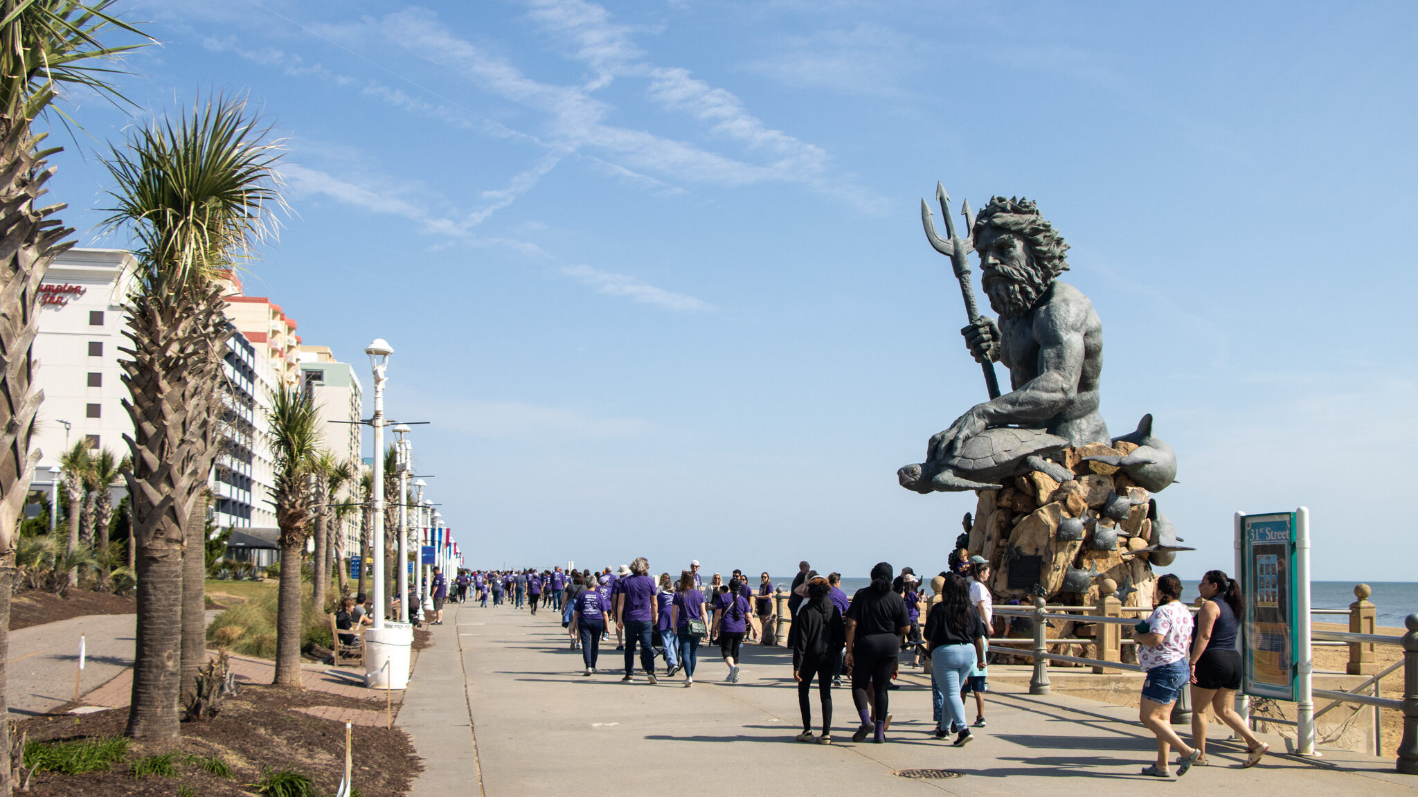 Virginia Beach | Krista the Explorer Statue of Poseidon along beach front in Virginia.