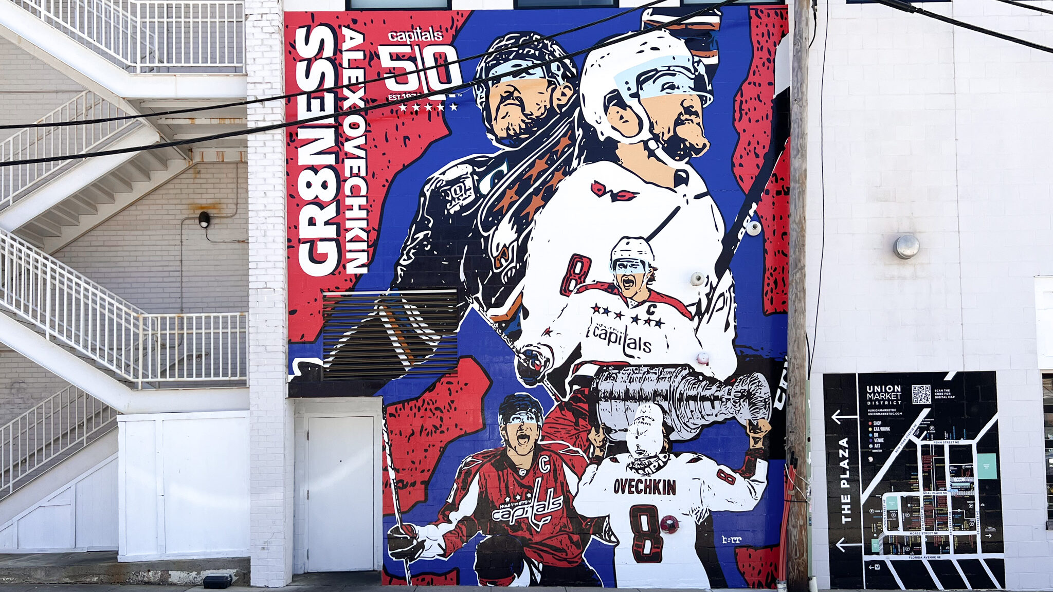 Street Art Washington | Krista the Explorer Street art depicting Ovechkin and hockey.