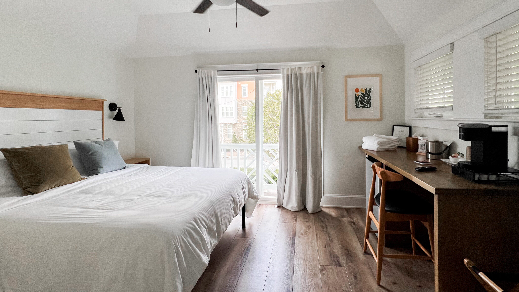 Inn at Old Beach Virginia | Krista the Explorer Room in B&B with double bed and balcony.