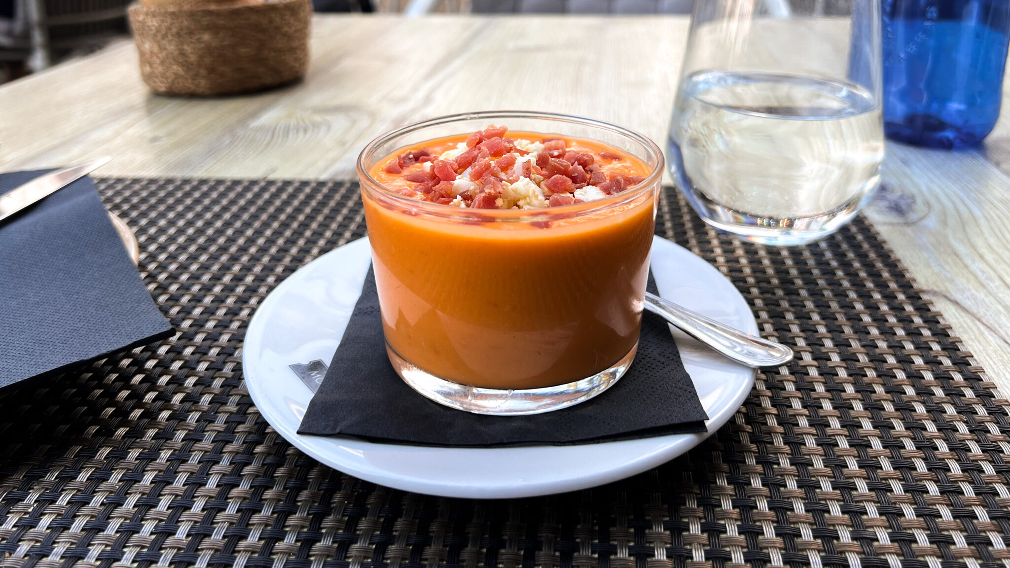 Meraki Zafra | Krista the Explorer Tapa of salmorejo topped with egg and ham.