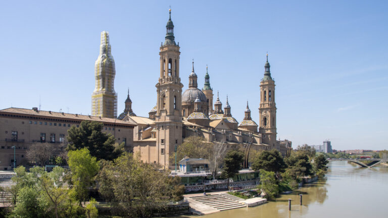 View of basilica across the water from Stone Bridge.